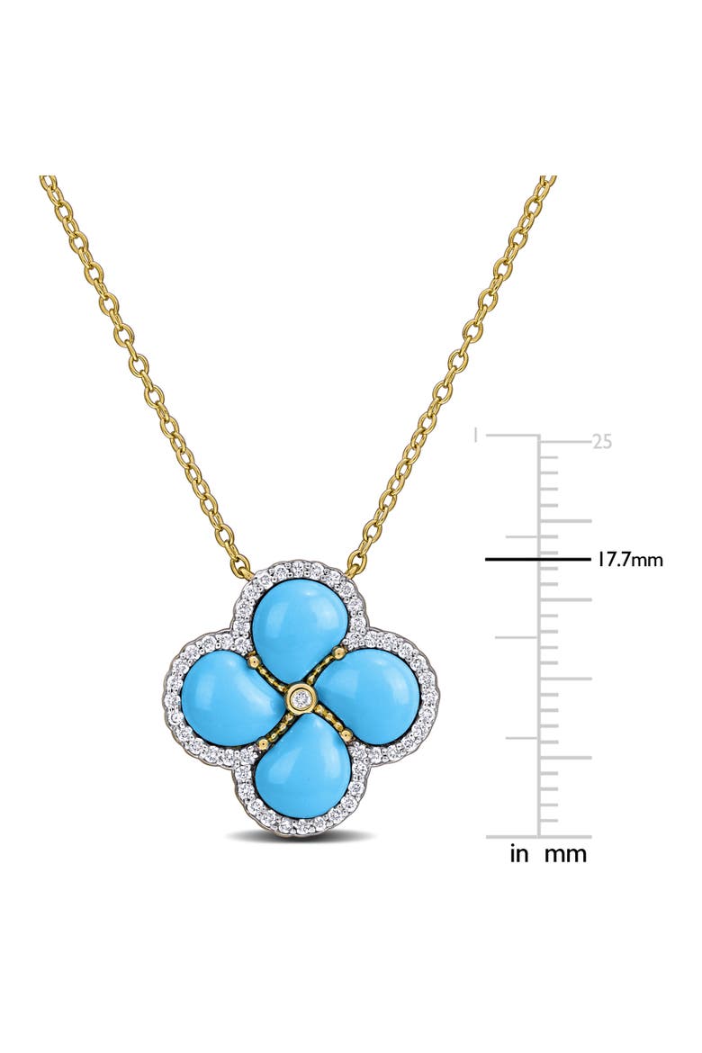 Lab-Created Gemstone & Diamond Clover Flower Necklace, Alternate, color, Created Turquoise