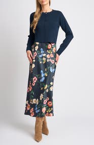 Ted Baker Patricia Scalloped Crewneck Cardigan & Floral Dress Set