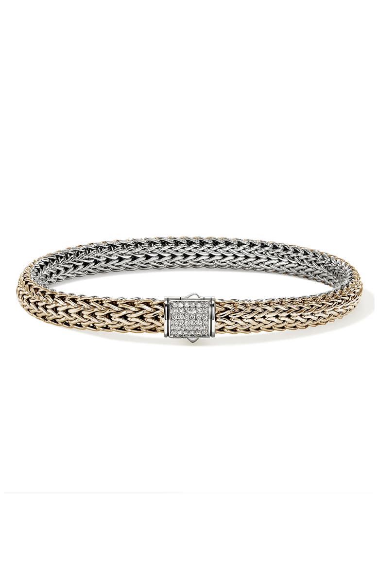 John Hardy Icon Bracelet, Reversible, Gold, Silver, Diamonds, 6.5mm, Main, color, Silver And Gold
