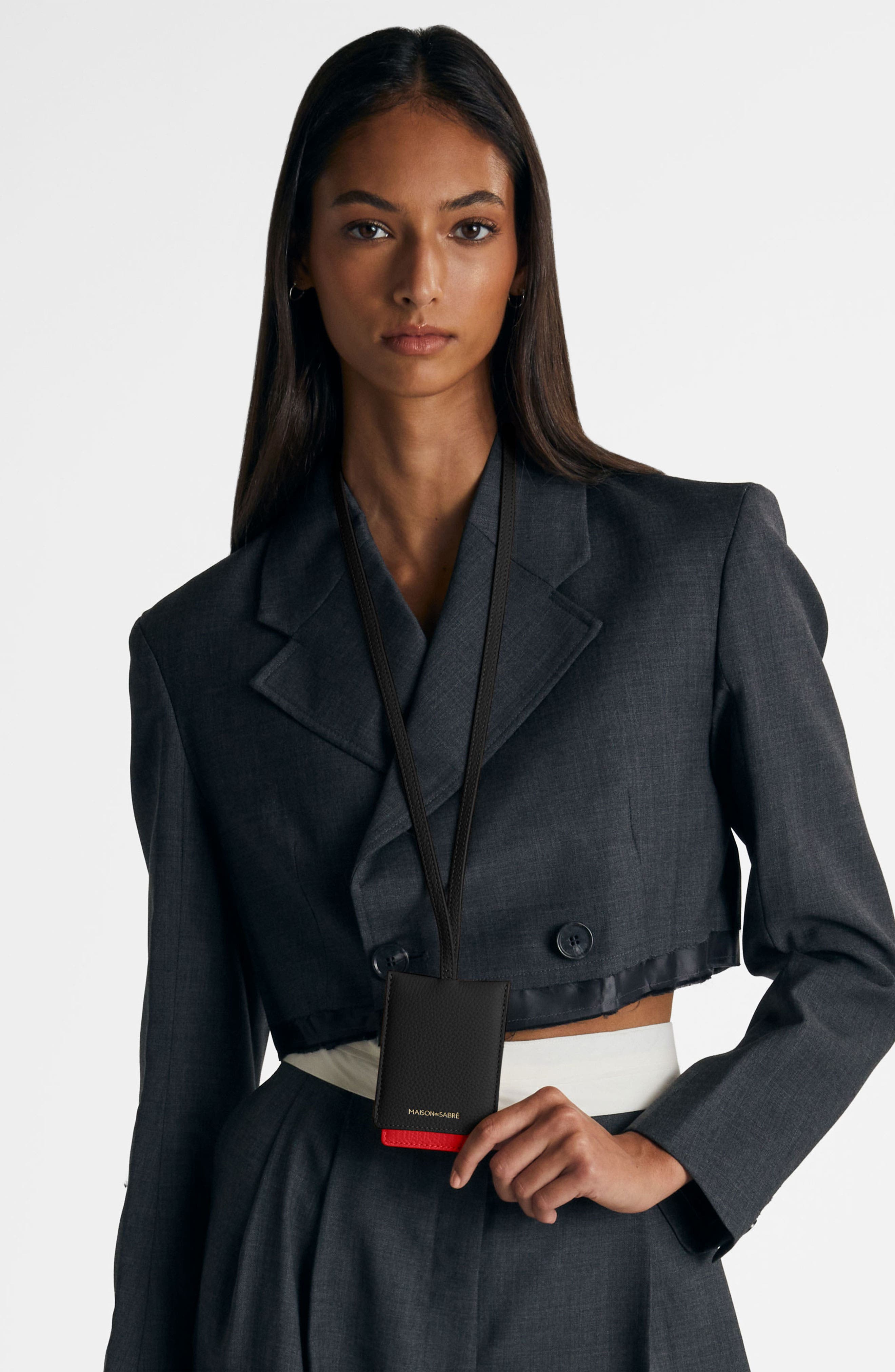 MAISON de SABRÉ Leather ID Lanyard, Alternate, color, Rouge Noir