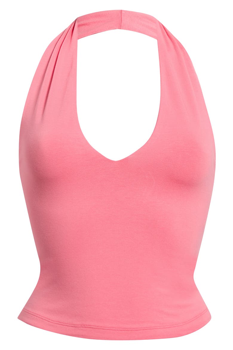 Super Stretch Crop Halter Tank, Alternate, color, CORAL BLOSSOM