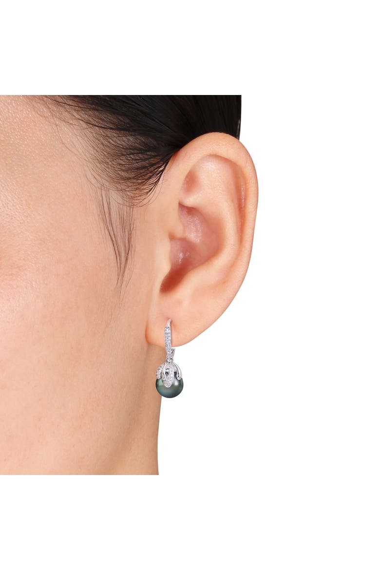 Pearl & Diamond Leverback Earrings 14k, Alternate, color, Tahitian Pearl/White Gold