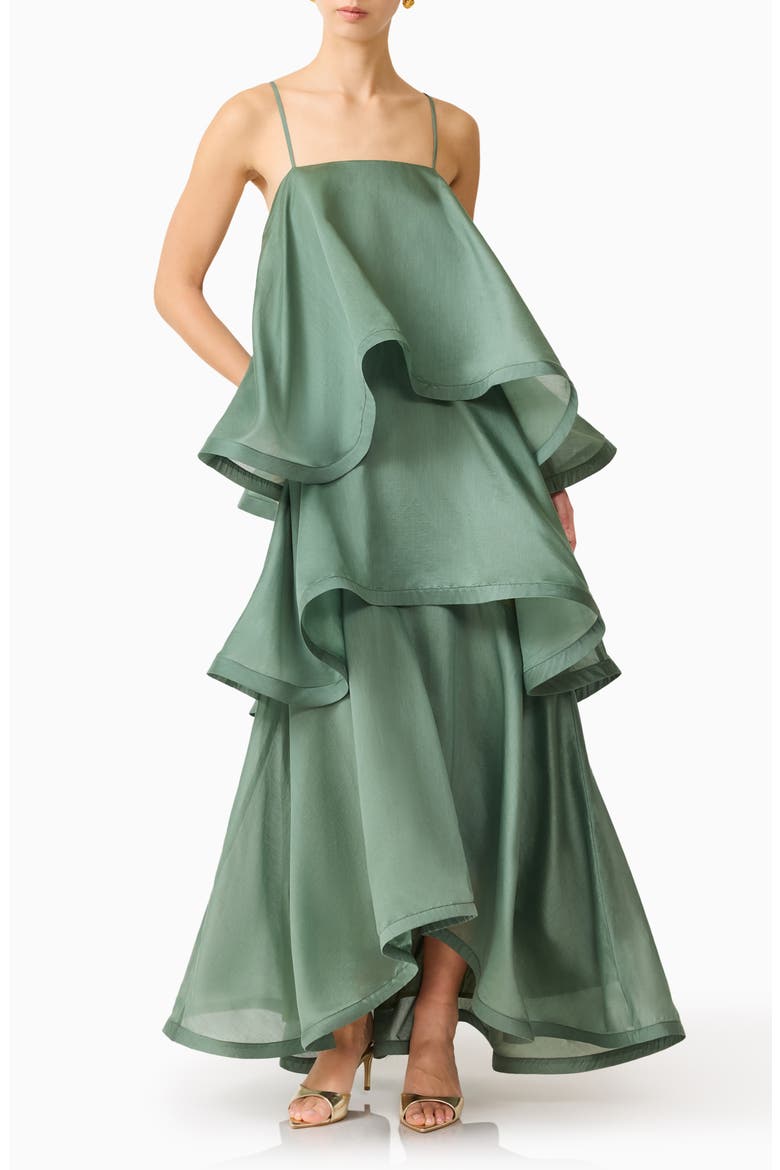 Noemi Tiered Voile Maxi Dress, Alternate, color, SAGE GREEN