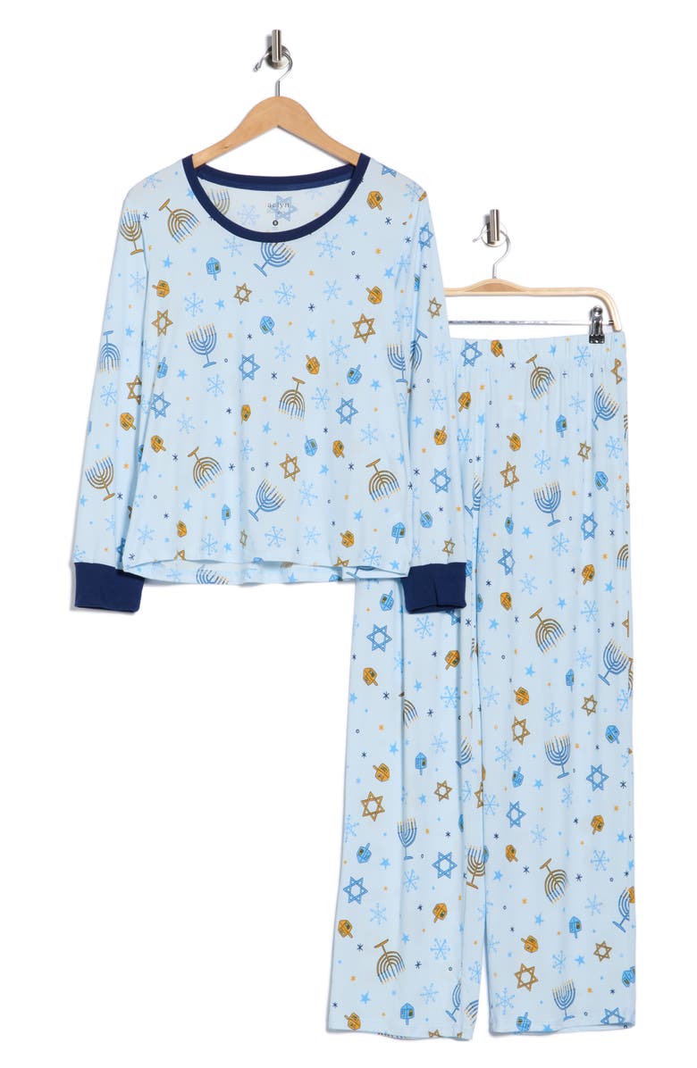 JACLYN Mom Matching Family Hanukkah Print Top & Pants Pajamas, Alternate, color, Hanukkah Doodle