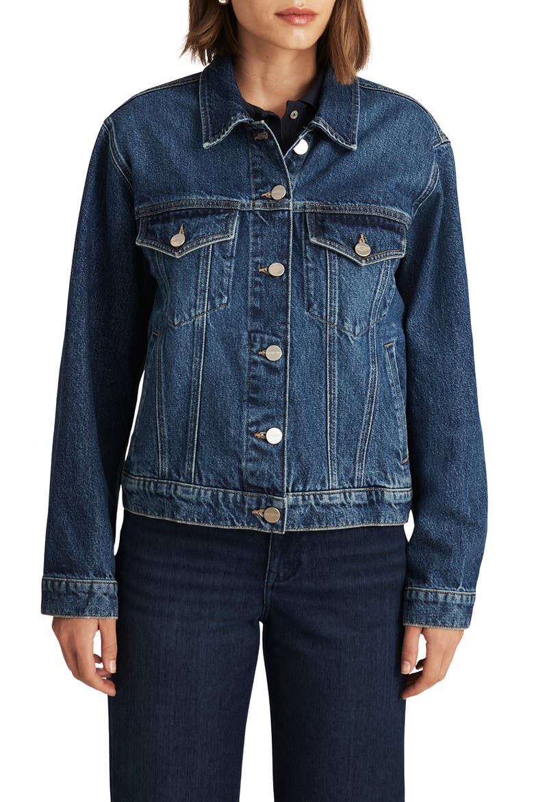 Ruby Denim Trucker Jacket, Main, color, DARK BLUE ICON