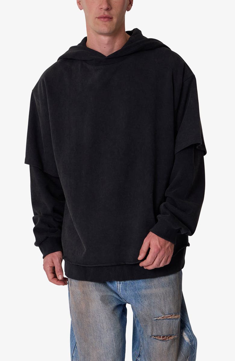 mnml Layered Cotton Hoodie, Alternate, color, Washed Black