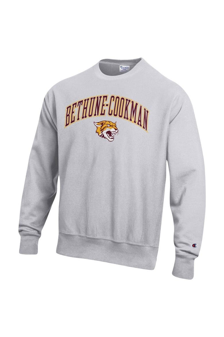 Men's Champion Heathered Gray Bethune-Cookman Wildcats Arch Over Logo Reverse Weave Pullover Sweatshirt, Alternate, color, Heather Gray