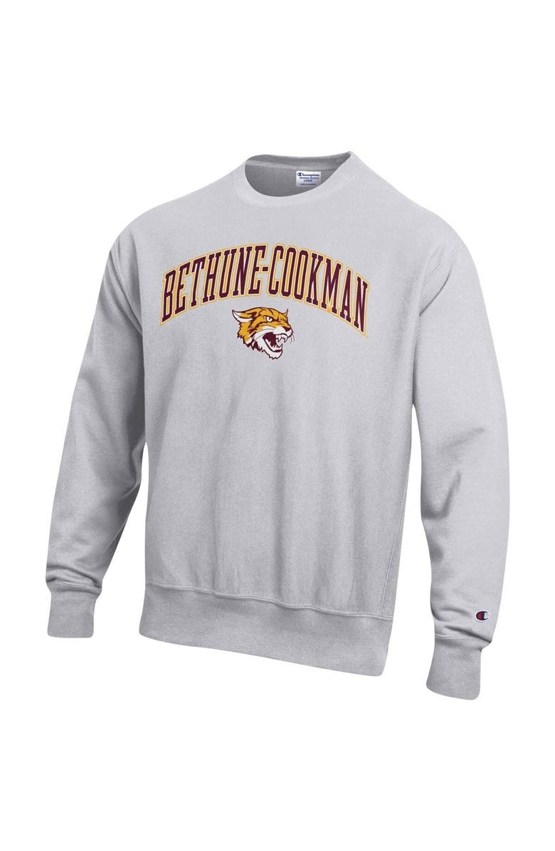 Champion Men's Champion Heathered Gray Bethune-Cookman Wildcats Arch Over Logo Reverse Weave Pullover Sweatshirt, Alternate, color, 