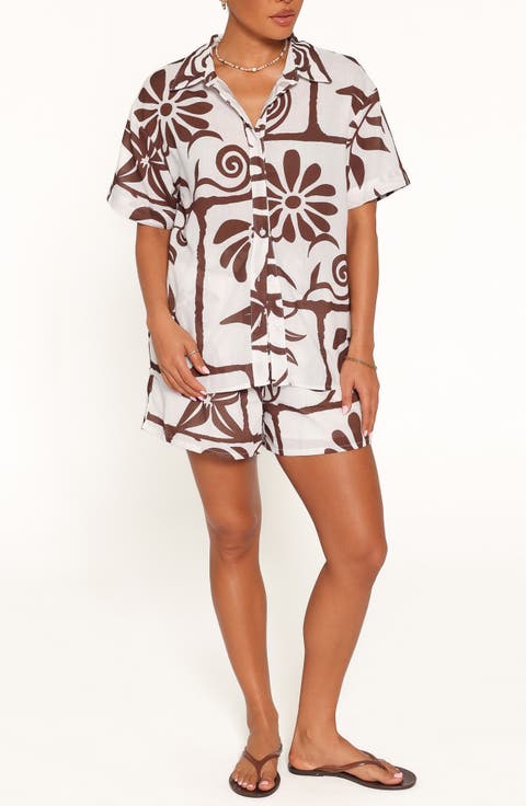 Helga Linen Blend Button-Up Shirt & Shorts Set