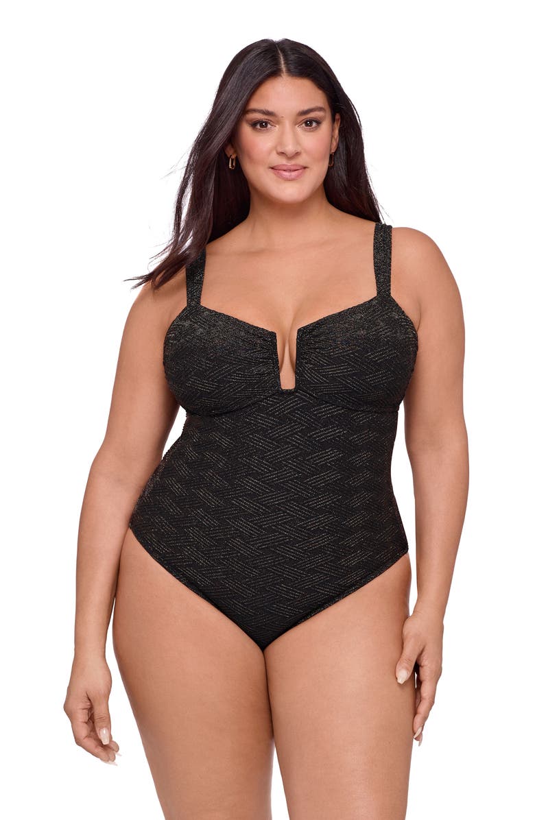 S3 Apparel Novelty Sweetheart U-Wire One Piece Swimsuit, Main, color, Onyx Black Basket Weave