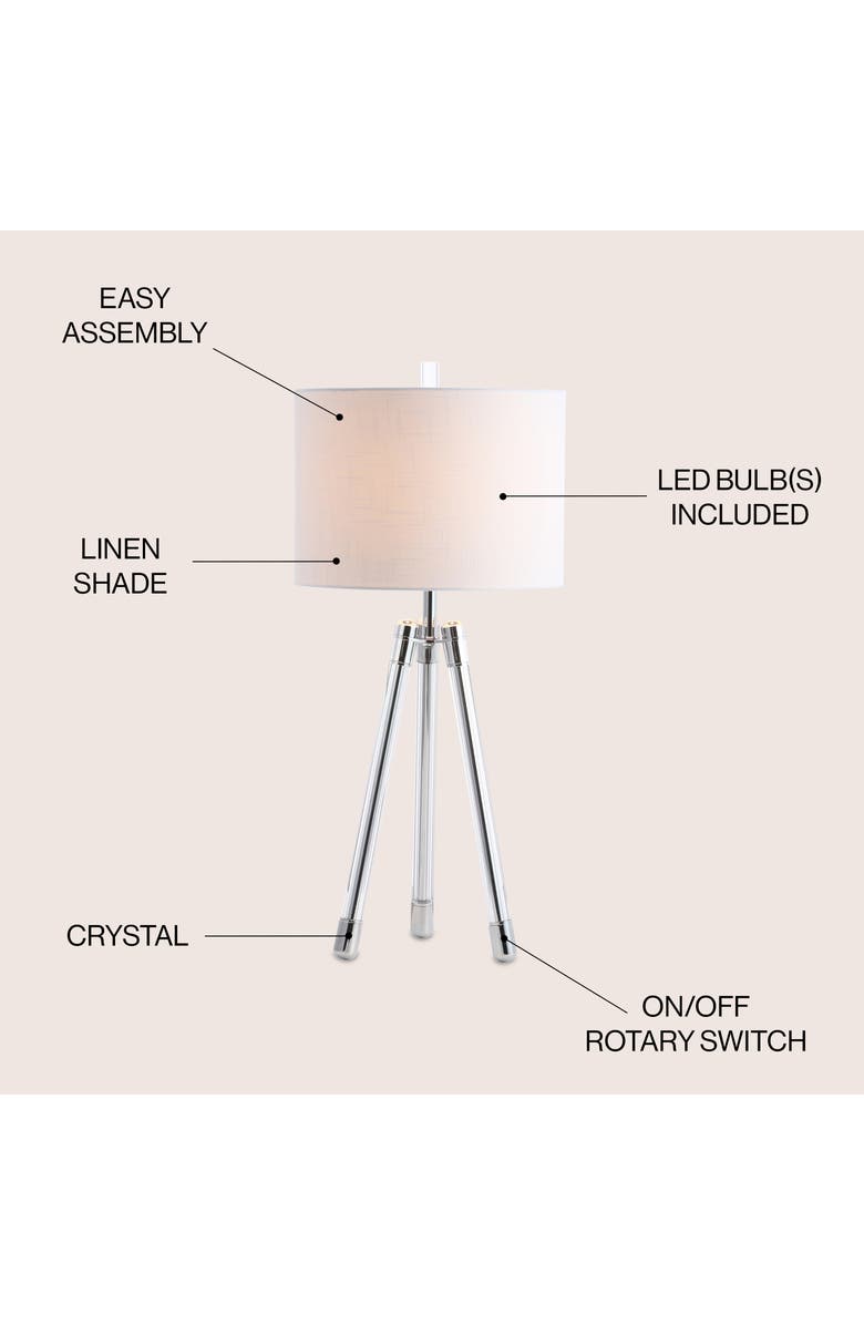JONATHAN Y Wyman Surveyor's Tripod Crystal/Metal LED Table Lamp, Alternate, color, Chrome/Clear