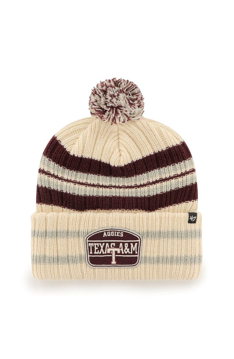 '47 Men's '47 Natural Texas A&M Aggies Hone Patch Cuffed Knit Hat with Pom, Main, color, Natural