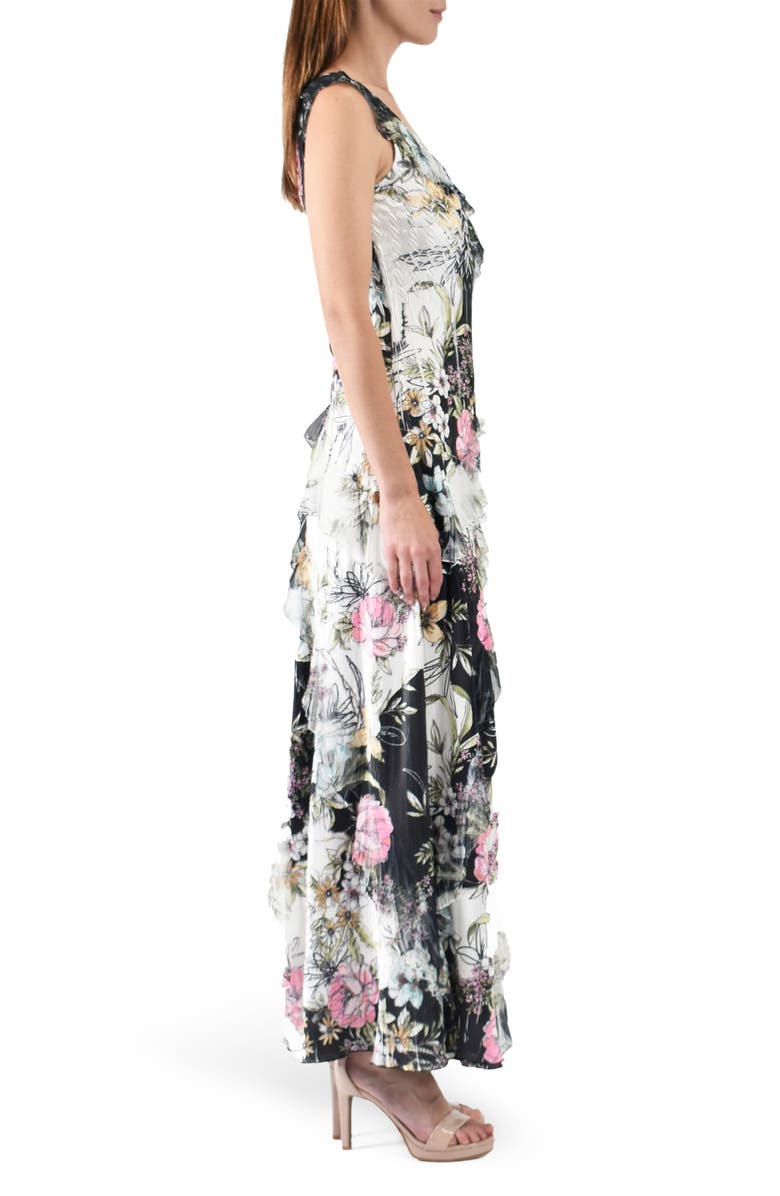 Komarov Floral Ruffle Sleeveless Chiffon & Charmeuse Gown, Alternate, color, 