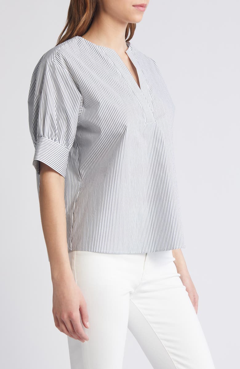 FRAME Stripe Split Neck Organic Cotton Popover Top, Alternate, color, Navy Multi