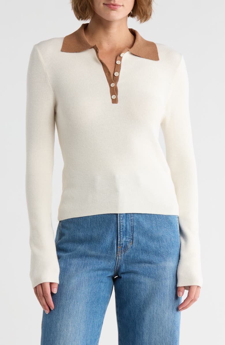 French Connection Contrast Collar Polo Sweater, Main, color, Cream/ Camel