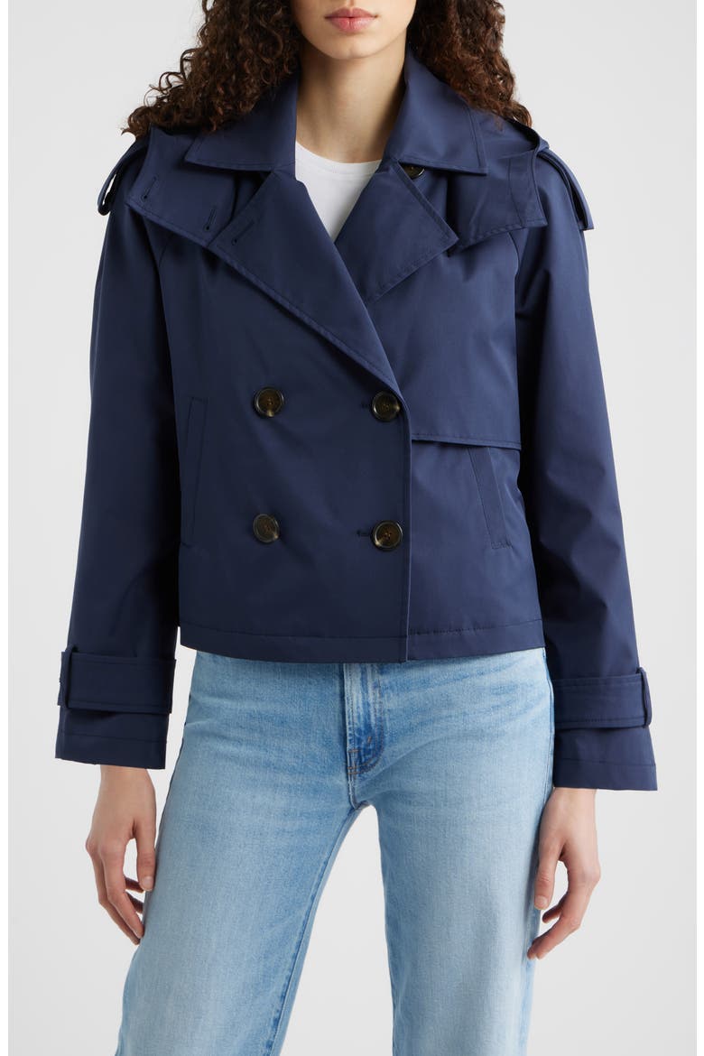 Crop Trench Coat with Removable Hood, Main, color, MIDNIGHT
