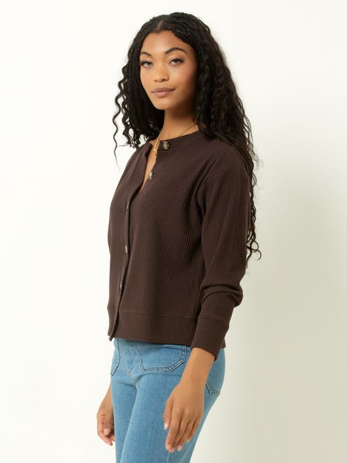 Single Stitch Ribbed V-neck Cardigan In Brown