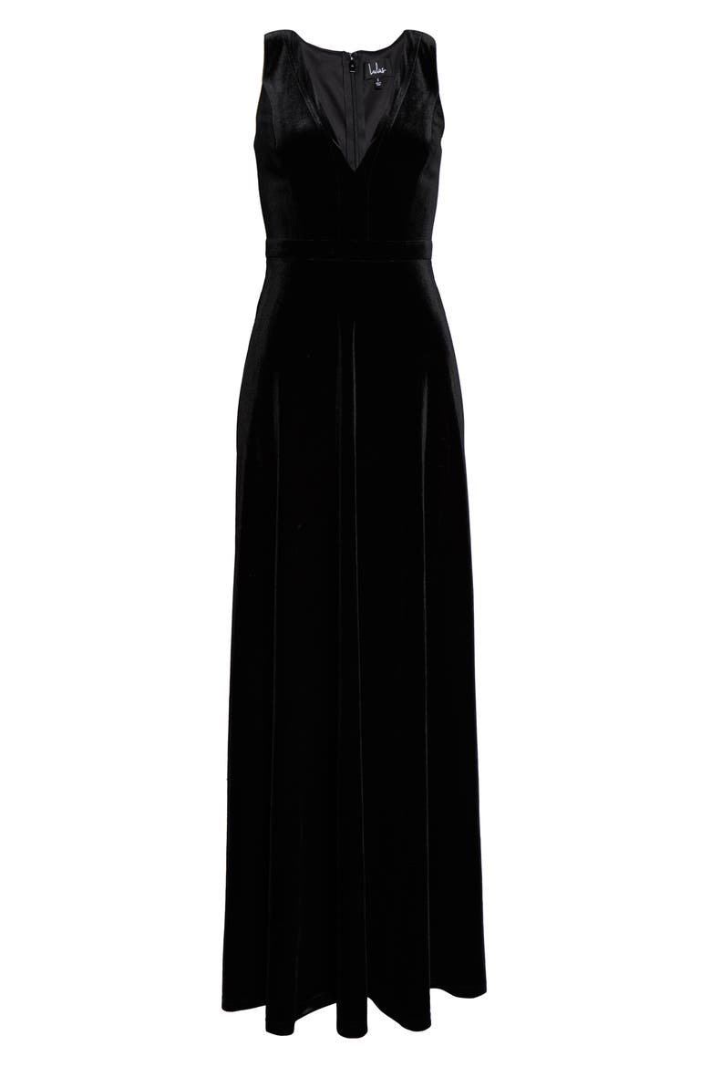 Besame Beautiful Night V-Neck Velvet Gown, Alternate, color, BLACK
