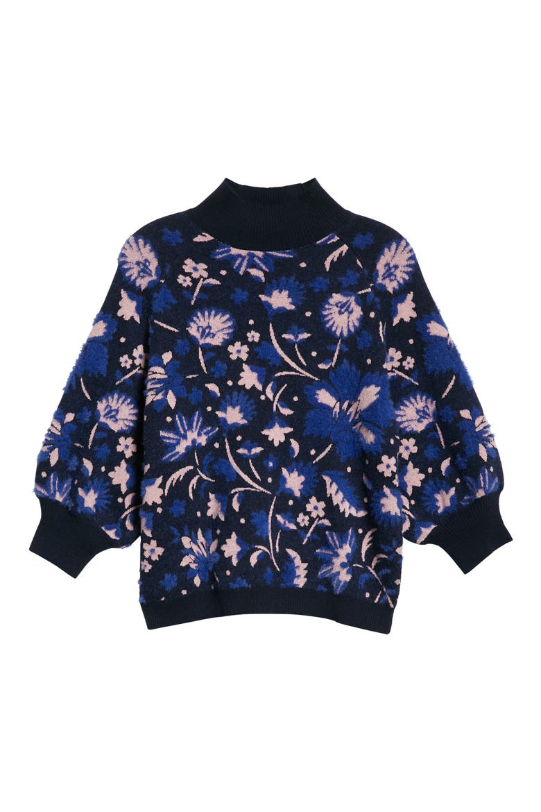 Claudan Floral Jacquard Sweater, Alternate, color, NAVY