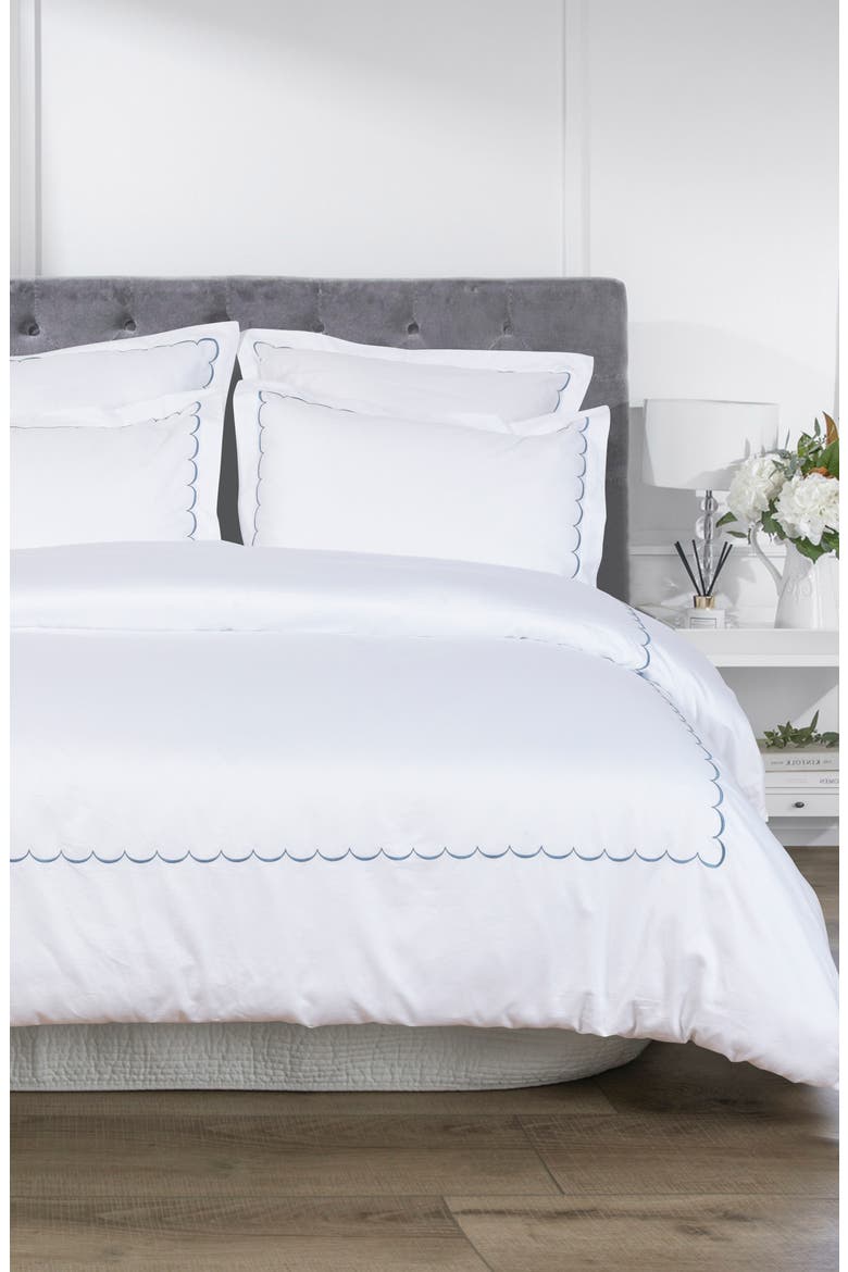 Scallop Embroidered 600 Thread Count Cotton Duvet Cover Set, Alternate, color, BLUE