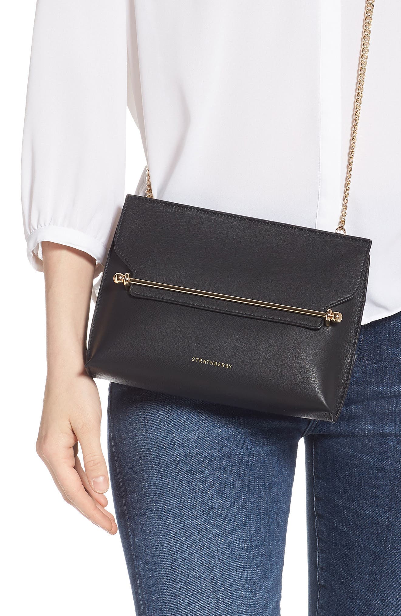 Strathberry East/West Stylist Calfskin Leather Clutch, Alternate, color, 