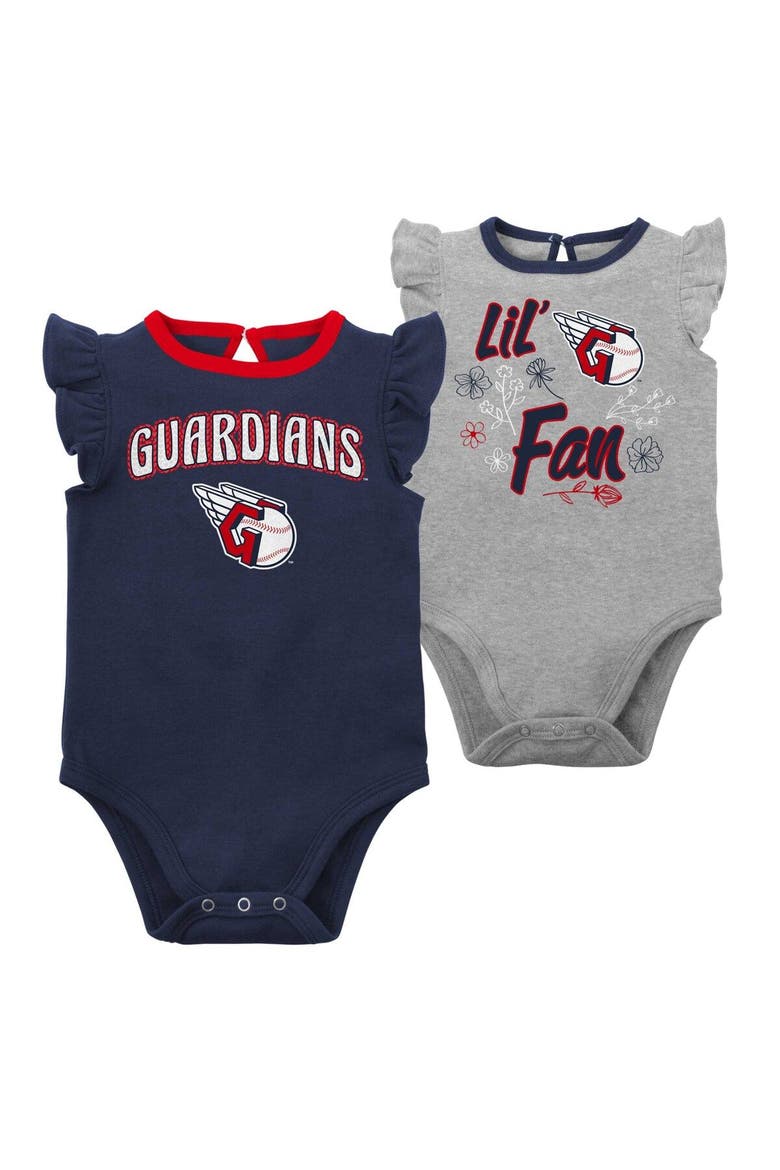 Girls Newborn & Infant Navy/Heather Gray Cleveland Guardians Little Fan Two-Pack Bodysuit Set, Main, color, Navy