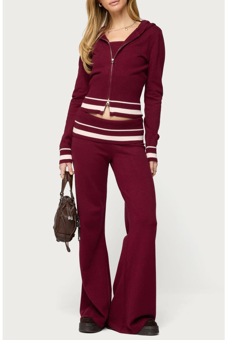 Kaliya Zip-Up Knit Hoodie, Alternate, color, BURGUNDY