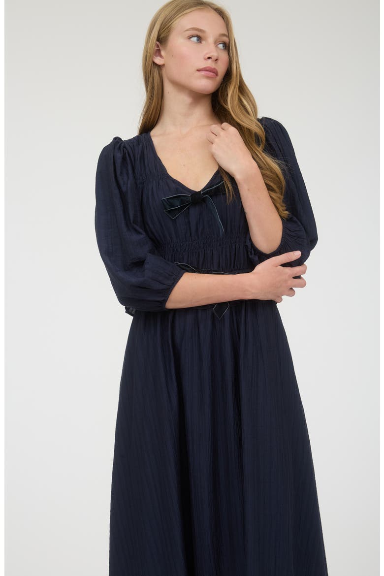 Three-Quarter Sleeve Maxi Dress, Alternate, color, NAVY