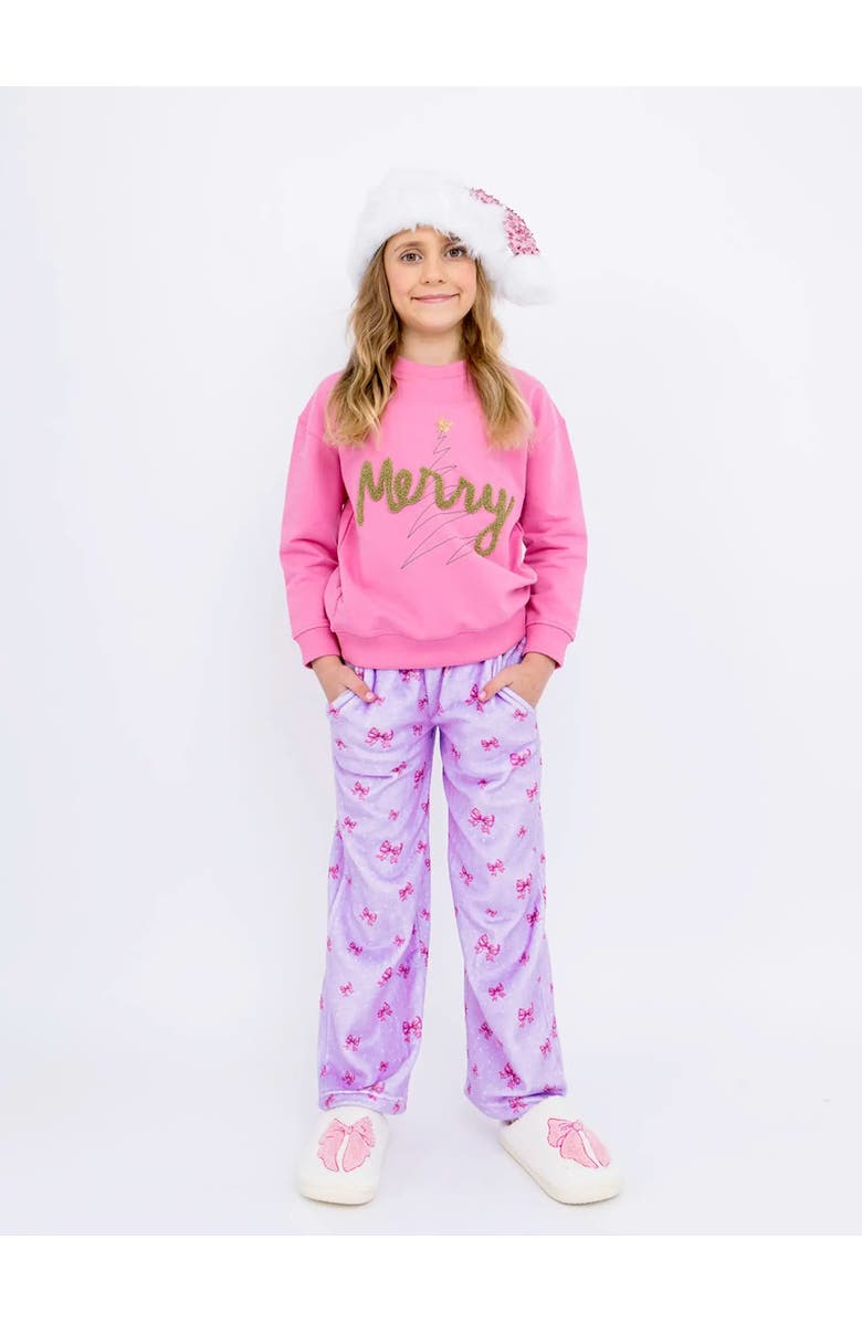 Preppy Goose Plush Holiday Bows loungewear pant, Main, color, Lavender