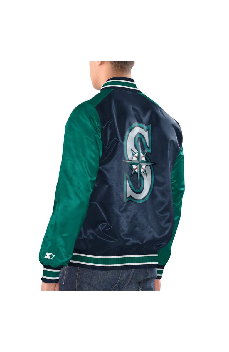 STARTER Men's Starter Navy/Aqua Seattle Mariners Varsity Satin Full-Snap Jacket, Alternate, color,