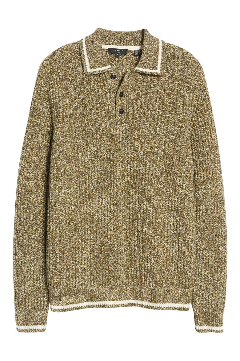 Tames Mouline Polo Sweater, Alternate, color, KHAKI