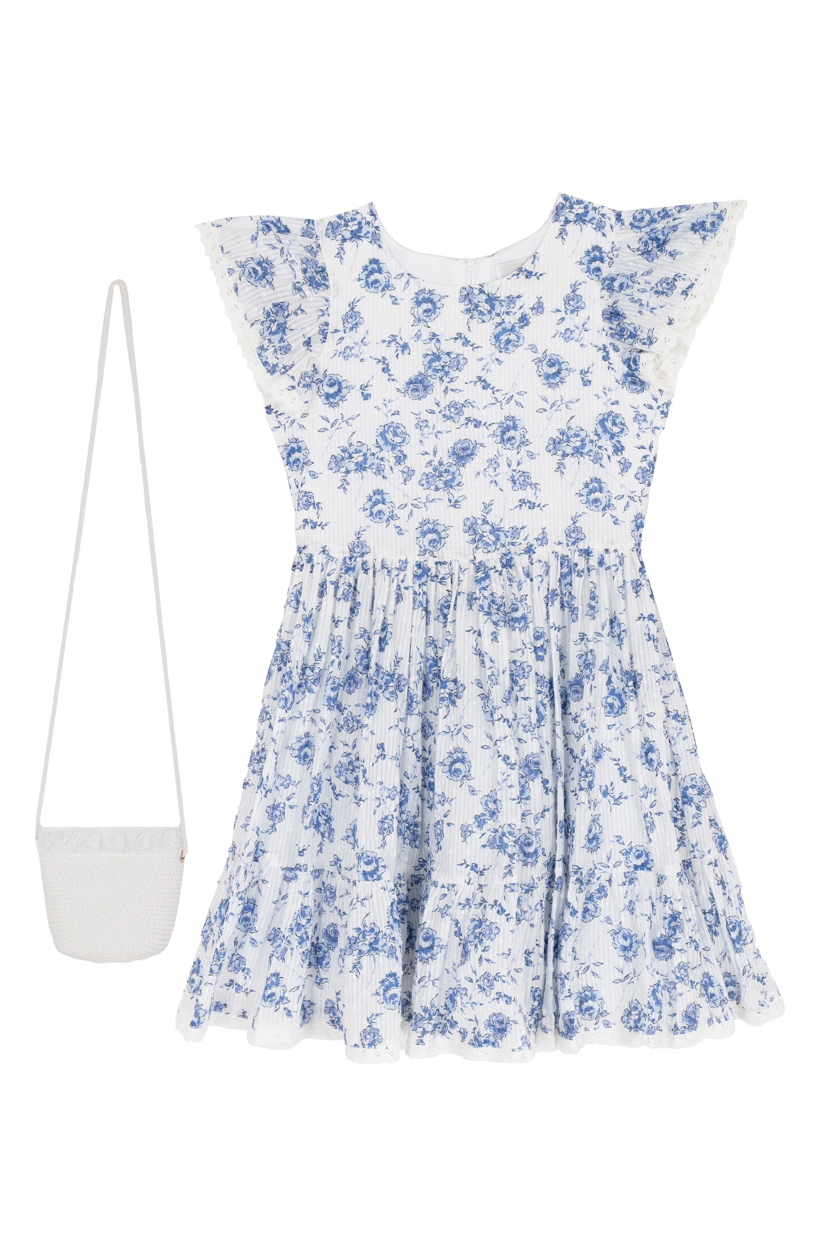 Rare Editions Kids' Floral Ruffle Sleeve Dress & Crossbody Bag
