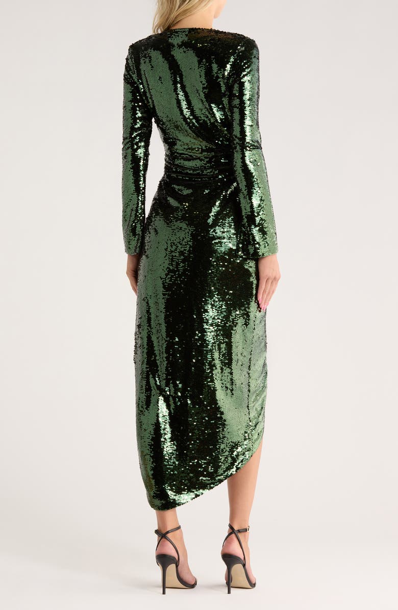 Simkhai Emersyn Long Sleeve Sequin Faux Wrap Midi Dress, Alternate, color, Emerald