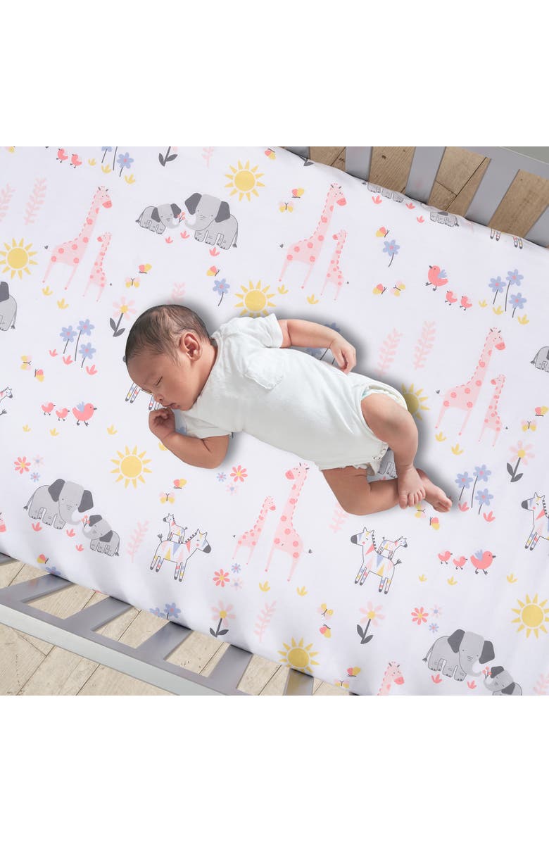 Lambs & Ivy Jazzy Jungle 100% Cotton Safari Baby Fitted Crib Sheet, Alternate, color, White