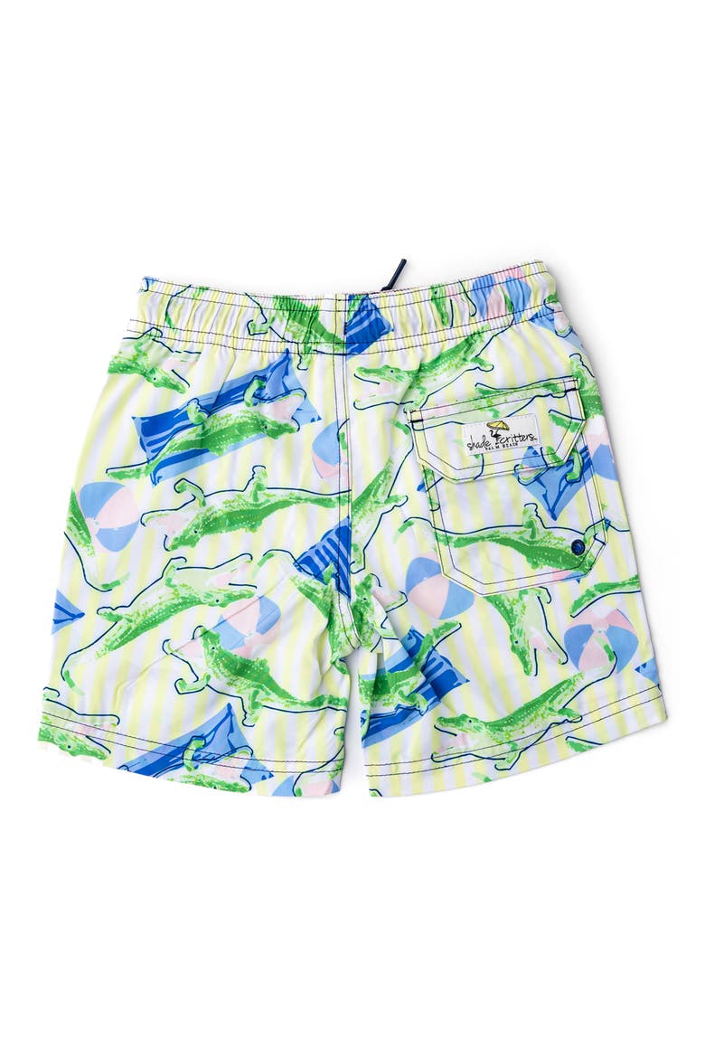Kids' Beach Gator Print UPF 50+ Swim Trunks, Alternate, color, GREEN MULTI