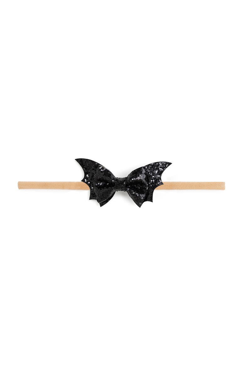 Glitter Bat Halloween Bow Baby Headband, Main, color, Black