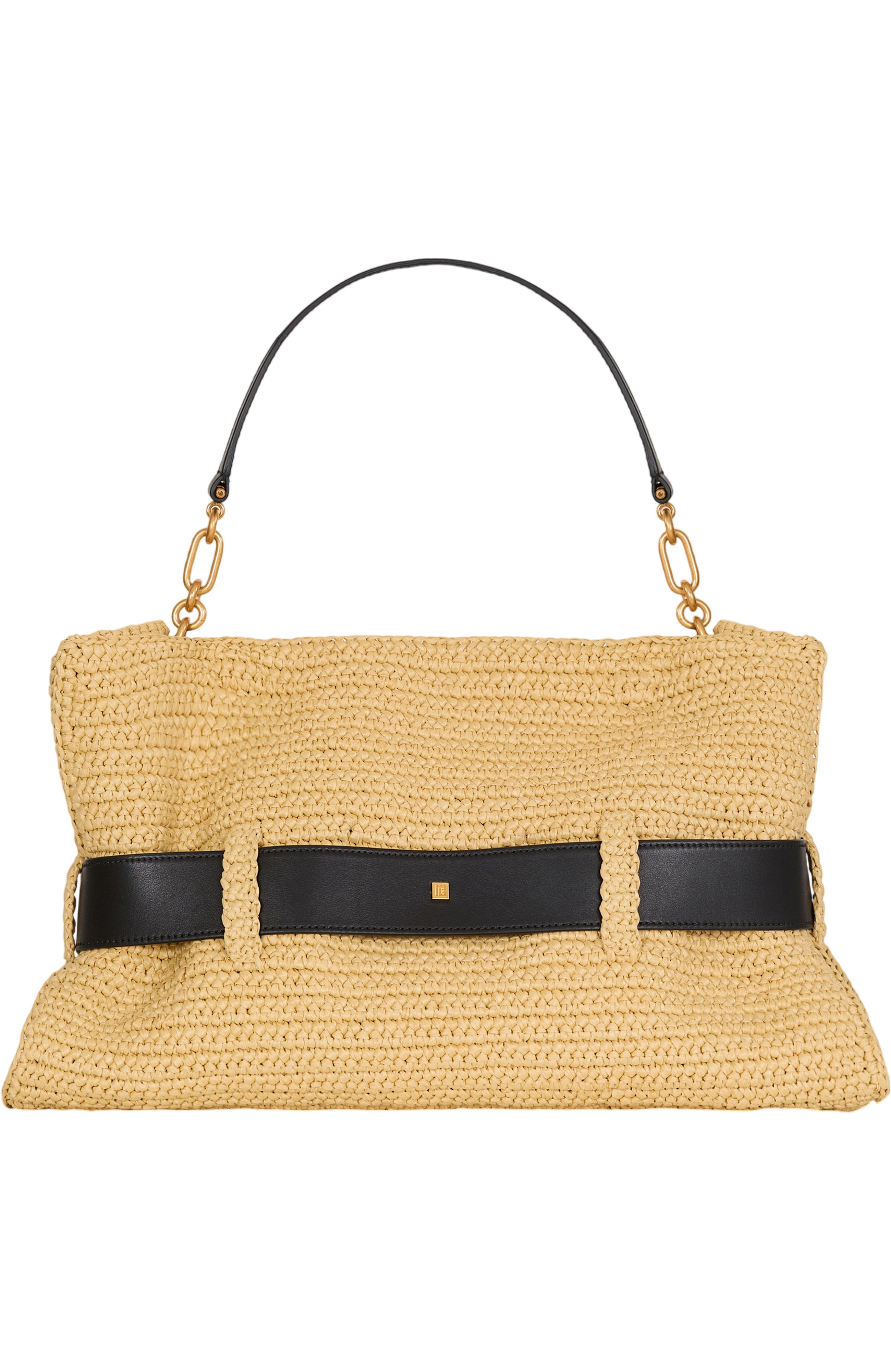 Balmain Medium Anthem bag in smooth leather and crochet, Alternate, color, Beige