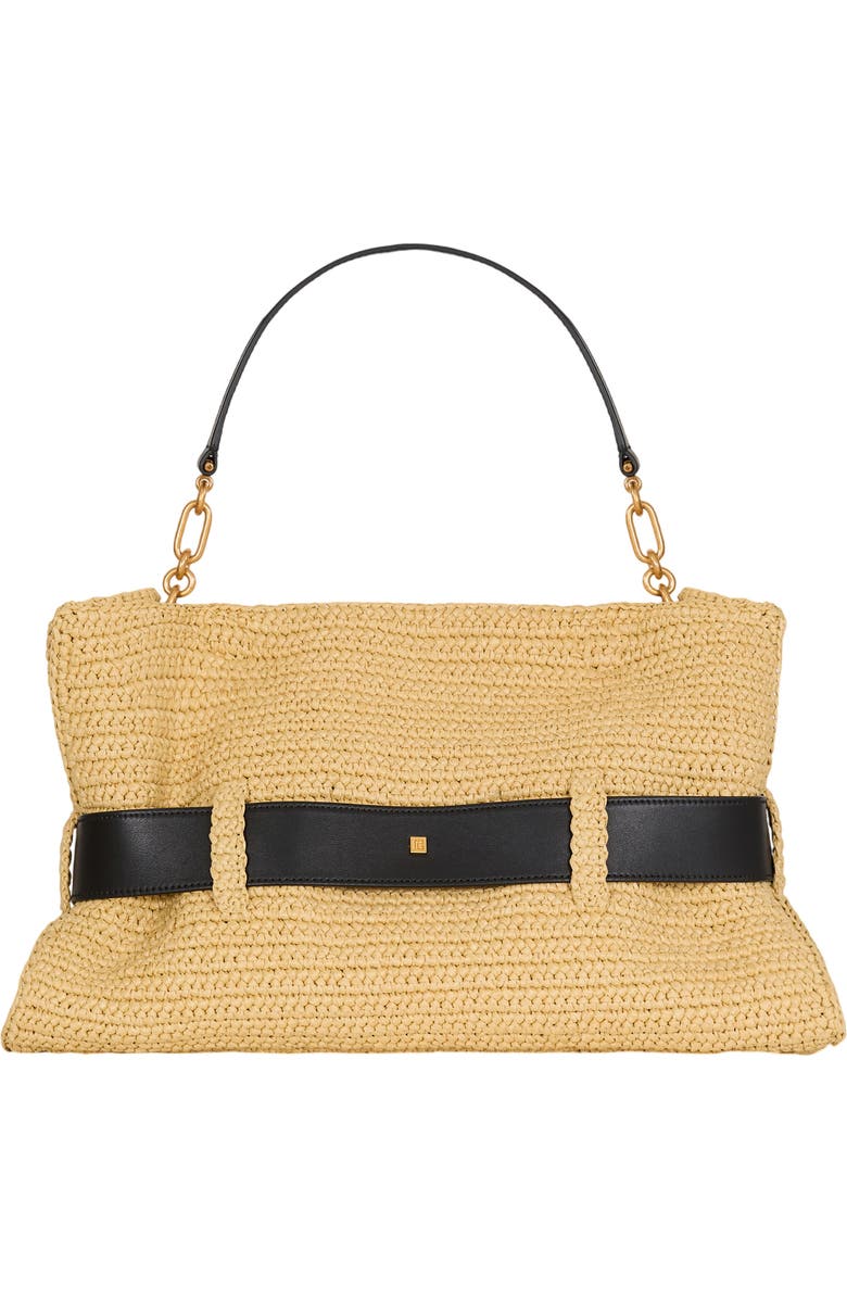 Balmain Medium Anthem bag in smooth leather and crochet, Alternate, color, Beige