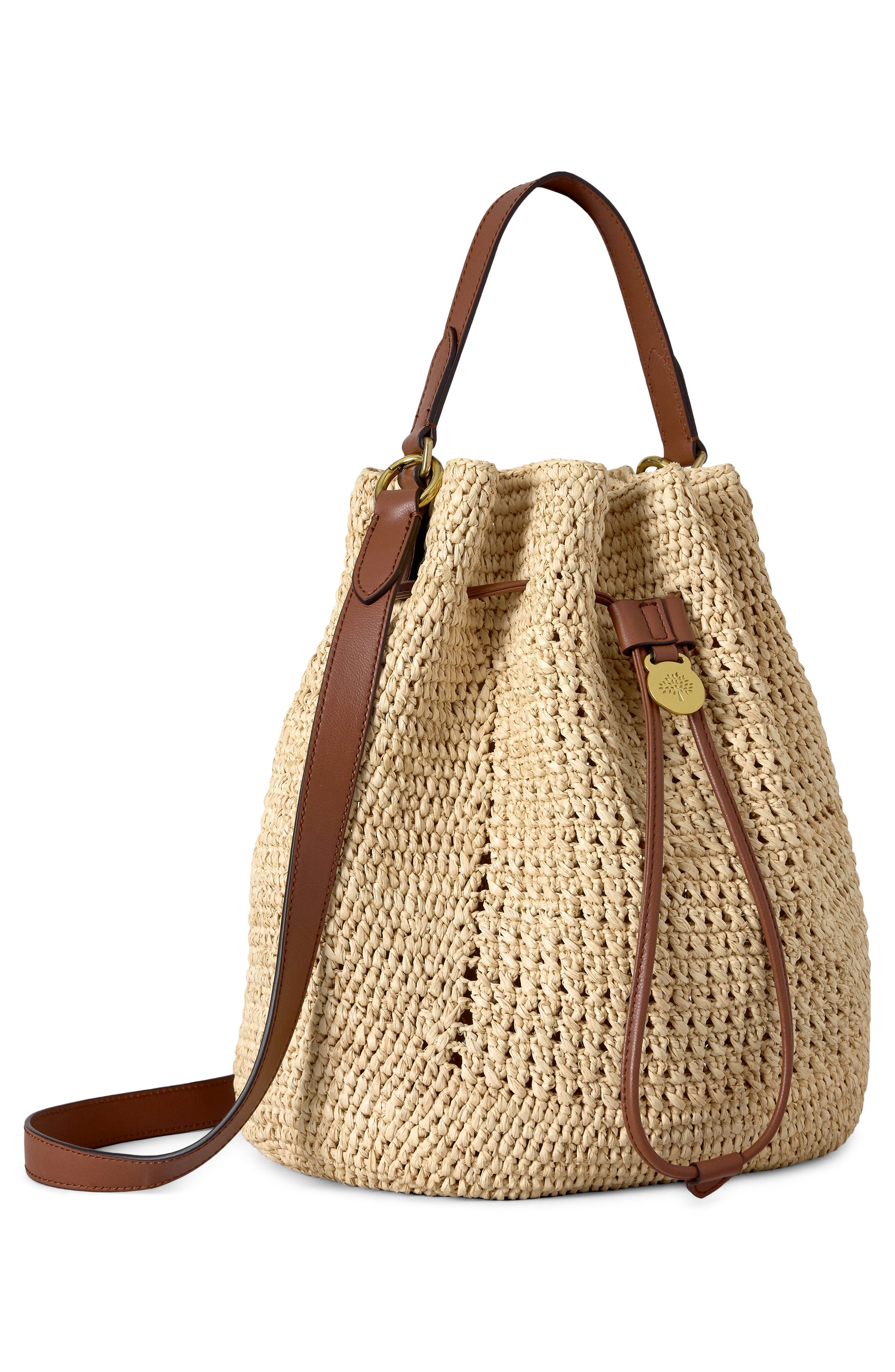 Mulberry Crochet Raffia Bucket Bag, Alternate, color, Natural