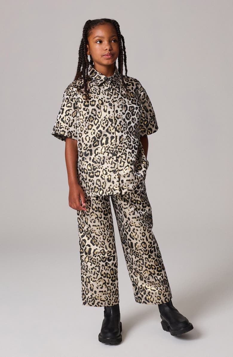 Kids' Leopard Print Button-Up Shirt & Wide Leg Pants Set