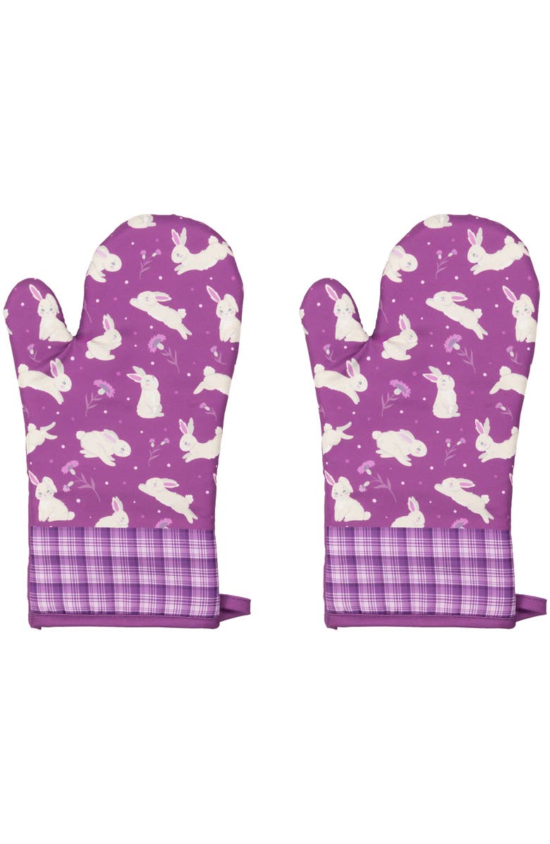 Northlight Hopping Bunnies Plaid Easter Kitchen Oven Mitts - 13.75" - Purple - Set of 2, Main, color, Purple