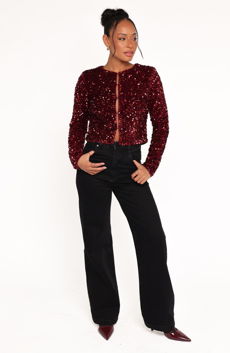Petal & Pup Scarlette Sequin Crop Jacket, Alternate, color, Burgundy Sequin
