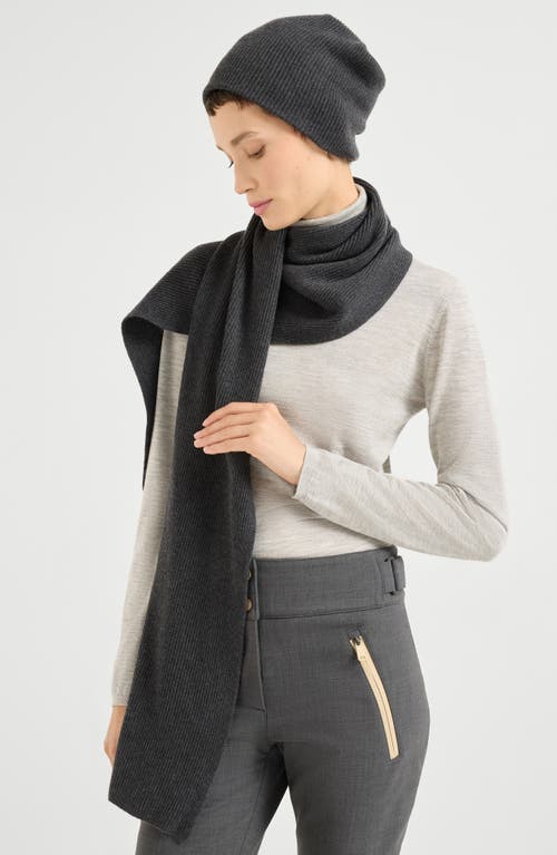 Brunello Cucinelli Cashmere Knit Scarf In Gray