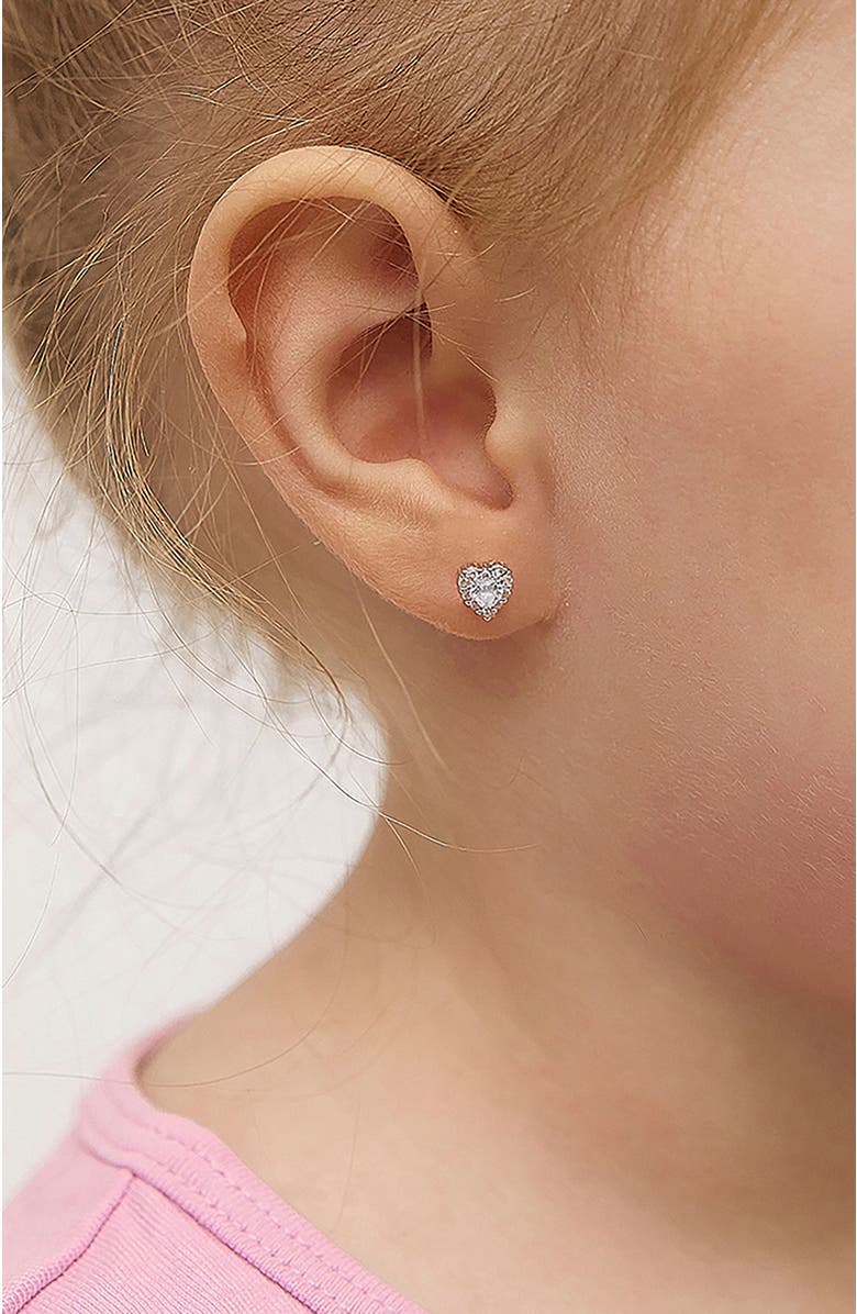 In Season Jewelry Princess Heart Cubic Zirconia Earrings, Alternate, color, Silver