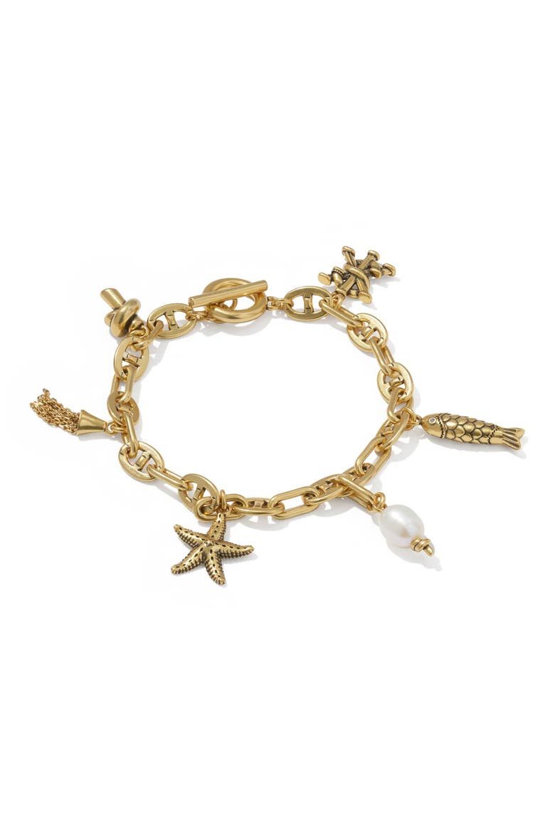 Parker Cultured Freshwater Pearl Charm Bracelet, Main, color, VINTAGE GOLD PEARL