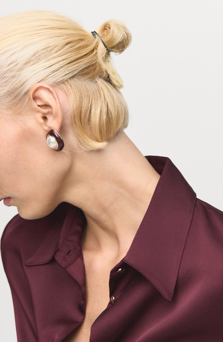 MANGO Abstract Print Button-Up Shirt, Alternate, color, Burgundy