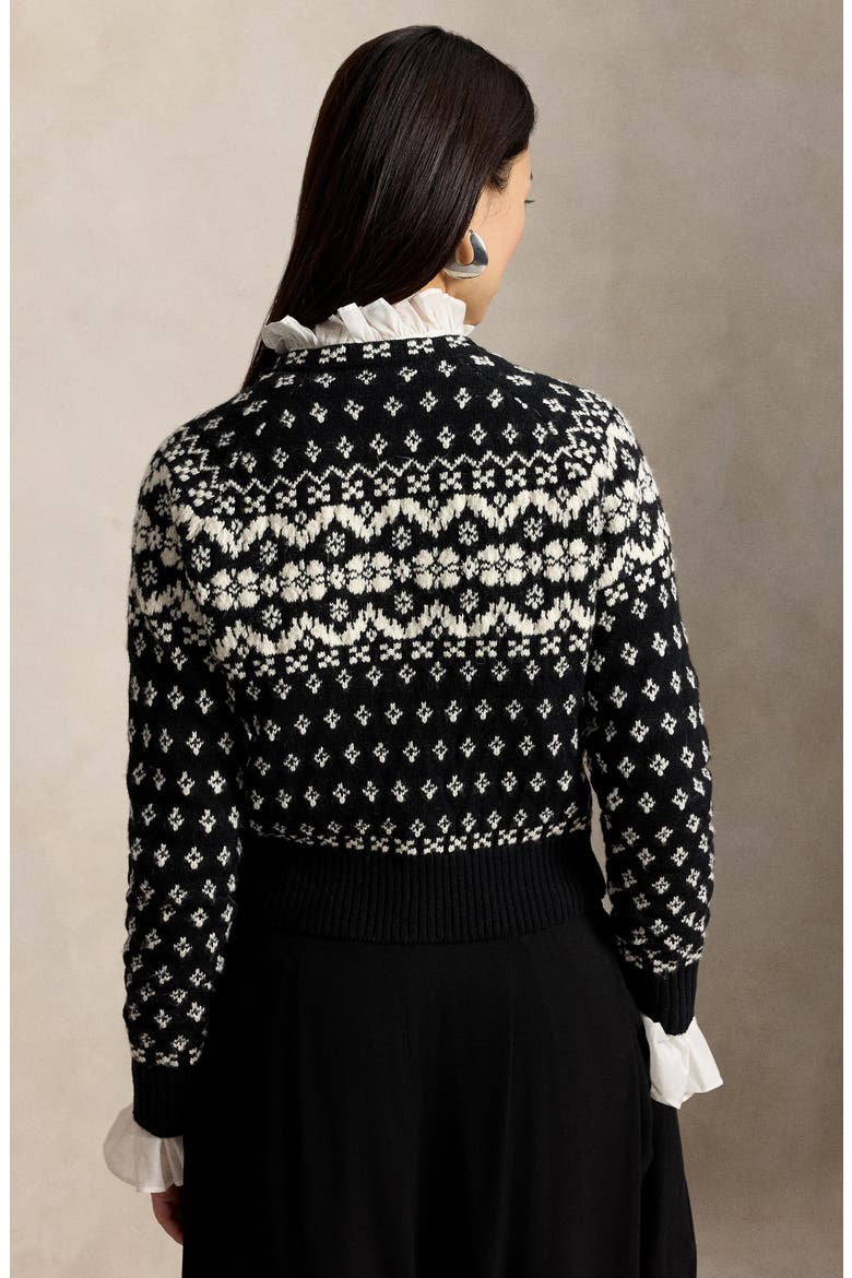 Fair Isle Wool Blend Cardigan, Alternate, color, BLACK