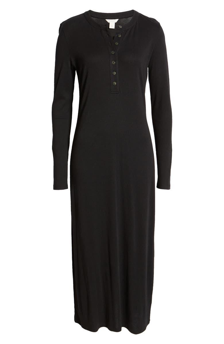 Caslon<sup>®</sup> Split Neck Long Sleeve Cotton Blend Dress, Alternate, color,