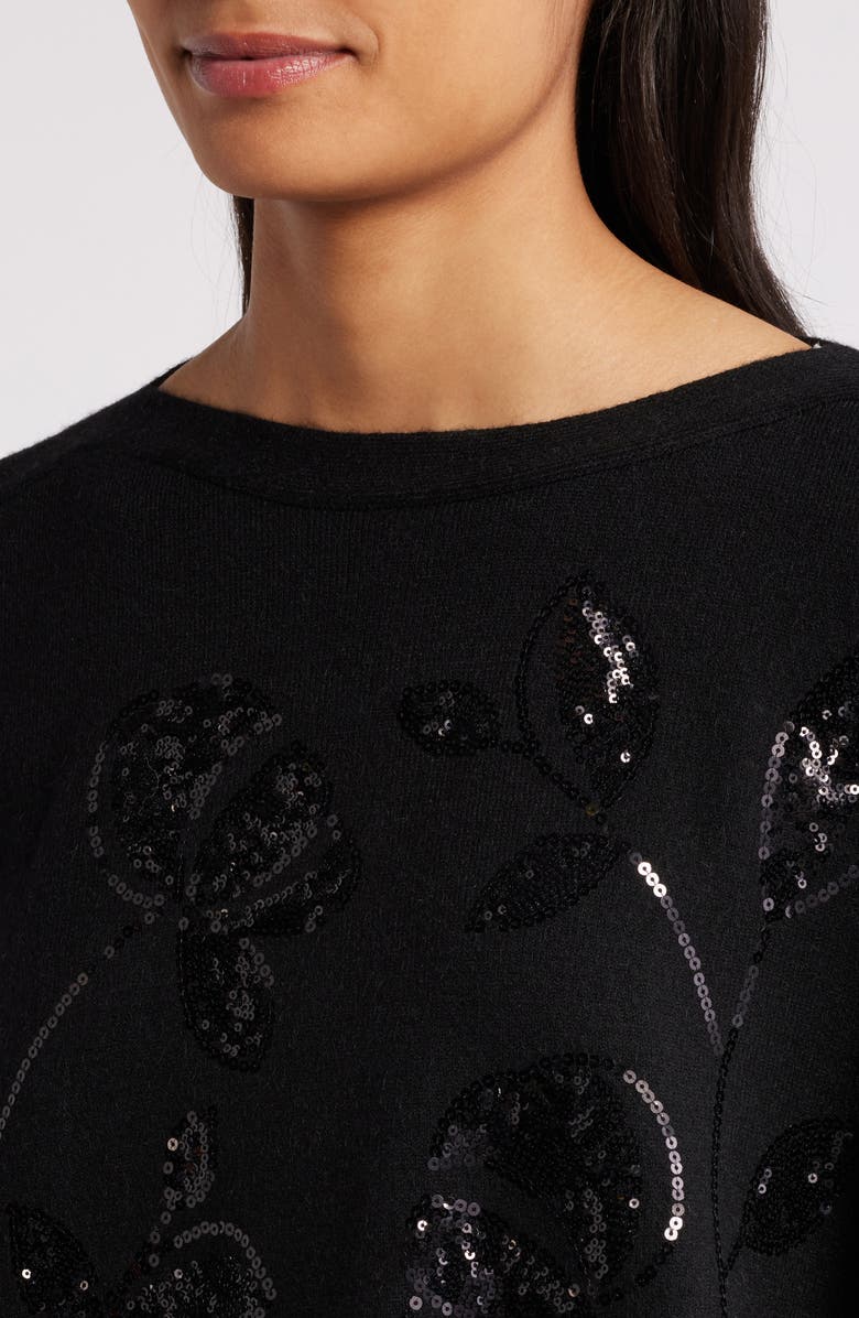 Anne Klein Floral Sequin Poncho, Alternate, color,