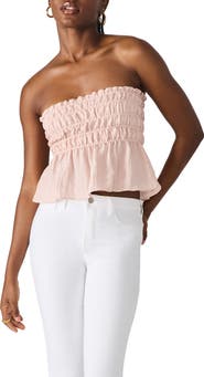 Steve Madden Cambria Strapless Smocked Peplum Top